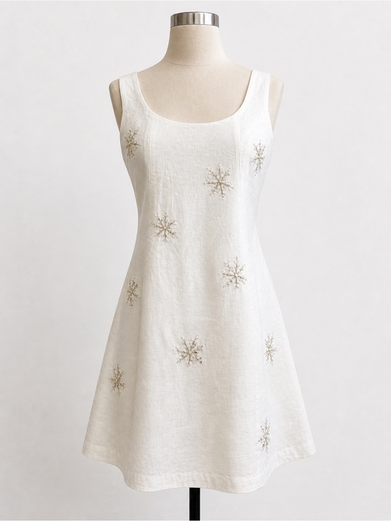 STATE Dresses & Skirts - STATE White Sleeveless Linen Mini Dress with Gold Embroidery